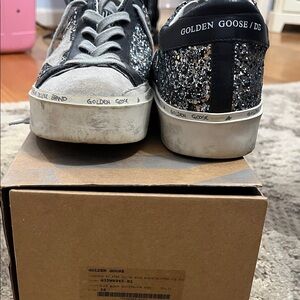 Golden Goose Black and Silver Glitter Sneakers